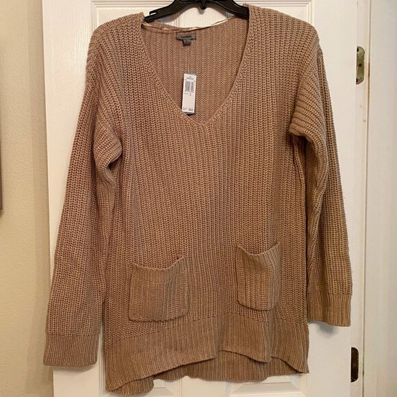 New Premise Khaki Thick Rib-Knit V-neck Sweater - Picture 1 of 2